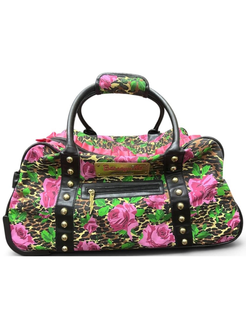 Betseyville Betsey Johnson Rolling Duffel Bag Leopard Rose Print Travel Luggage⁠